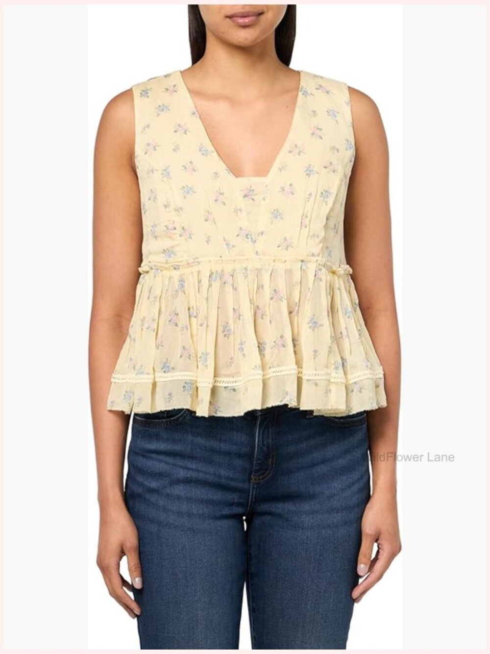 Printed Ruched Ruffle V Neck Blouse Floral